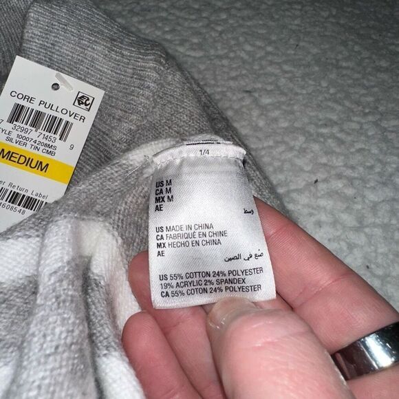 Charter Club Gray White Stripe Back Pleat Sweater Medium NWT - Picture 8 of 14